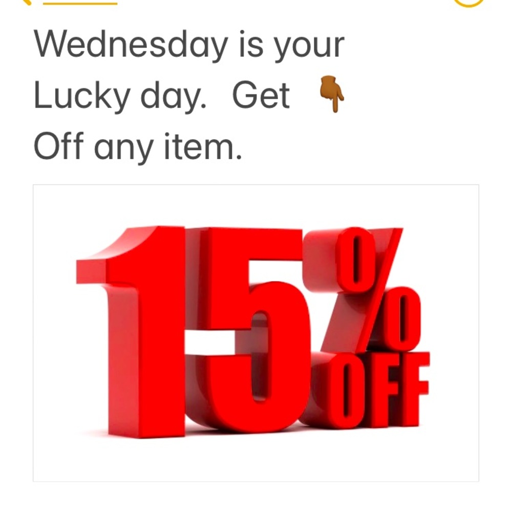 Sale 15% off Wednesday